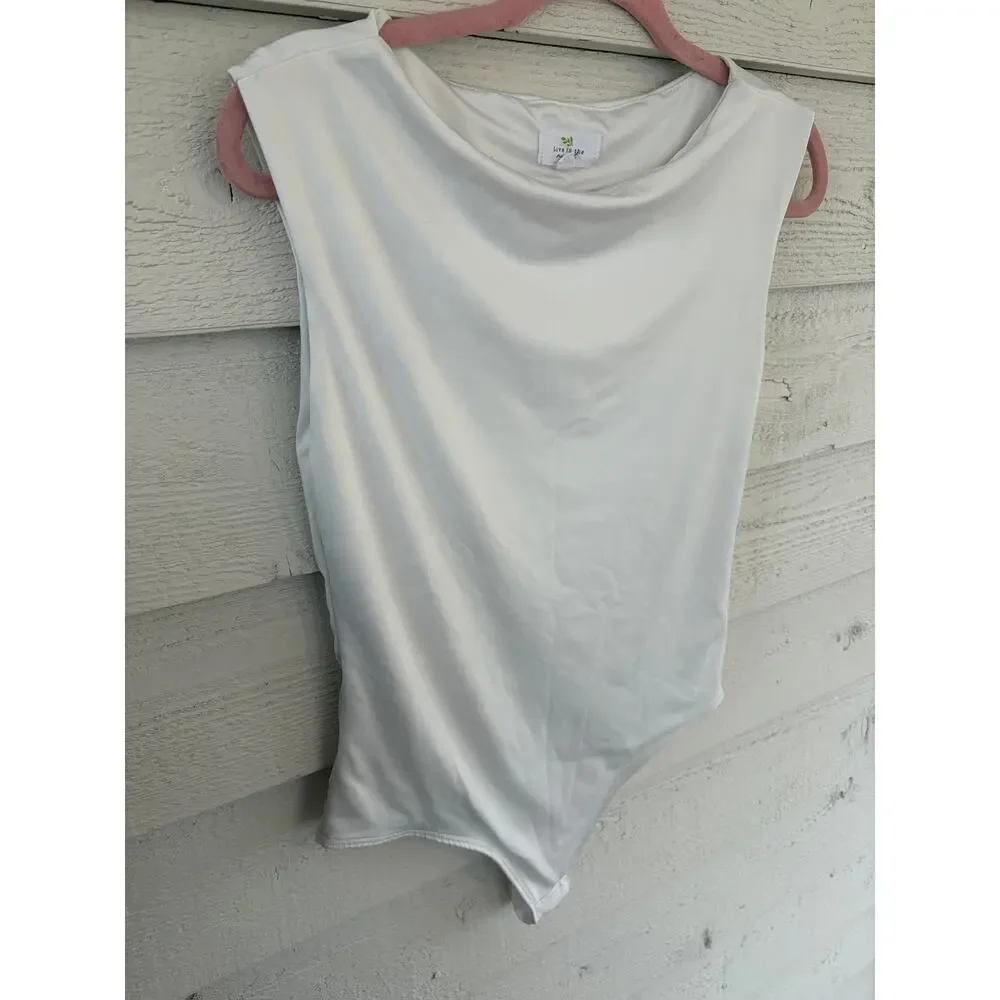 Live in the Moment White Sleeveless Bodysuit Size L Minimalist Stretch Tank Snap - Picture 3 of 7